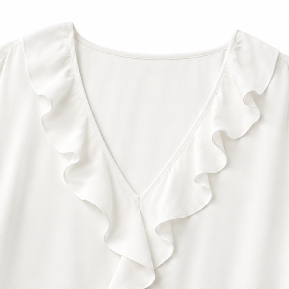 Floriven | Women's Boho Ruffle Blouse V-Neck - White - Image 7