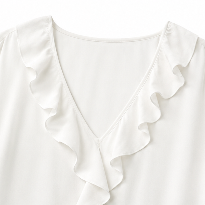 Floriven | Women's Boho Ruffle Blouse V-Neck - White - Image 7