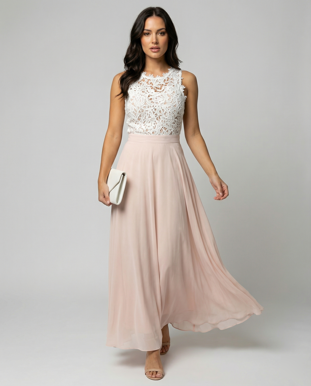 Floriven | Women's Lace Bodice Maxi Dress Formal - Light Pink - Image 1
