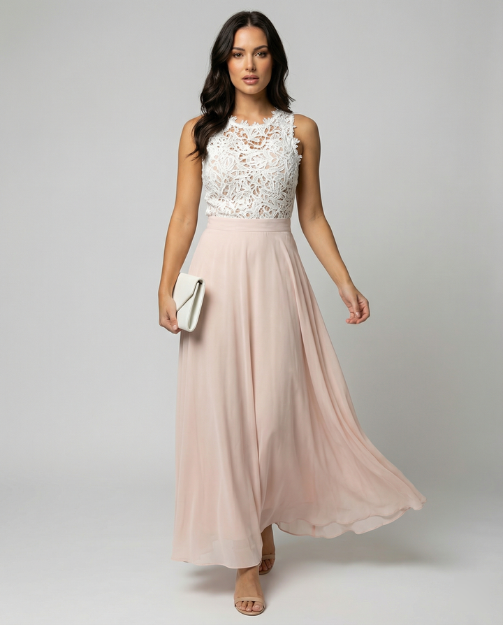 Floriven | Women's Lace Bodice Maxi Dress Formal - Light Pink - Image 1