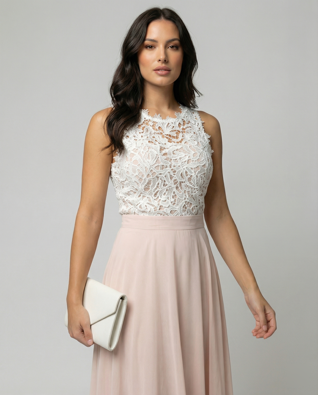 Floriven | Women's Lace Bodice Maxi Dress Formal - Light Pink - Image 2