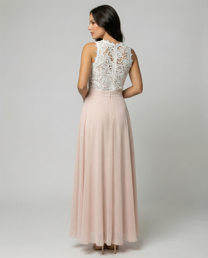 Floriven | Women's Lace Bodice Maxi Dress Formal - Light Pink - Image 4