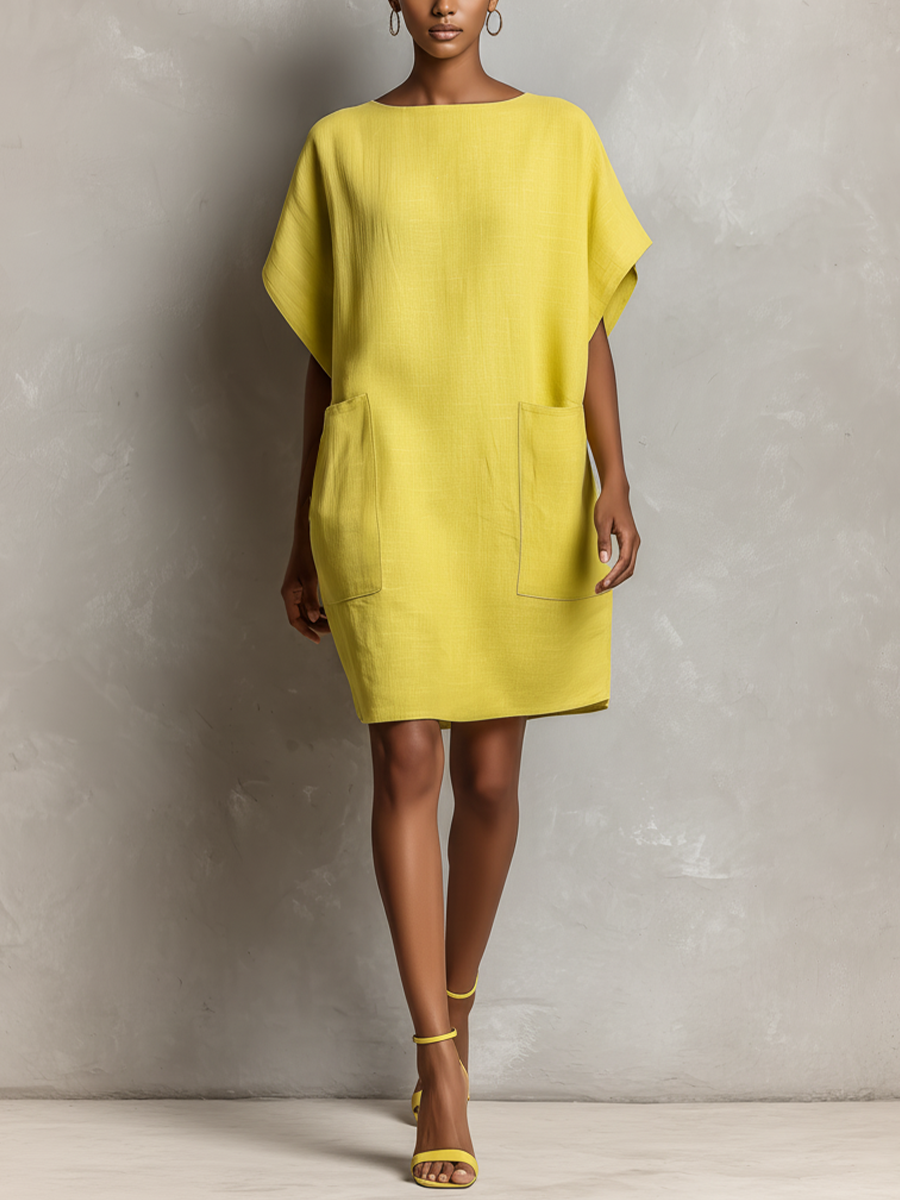 Floriven | Women's Relaxed Shift Mini Dress - Yellow - Image 1