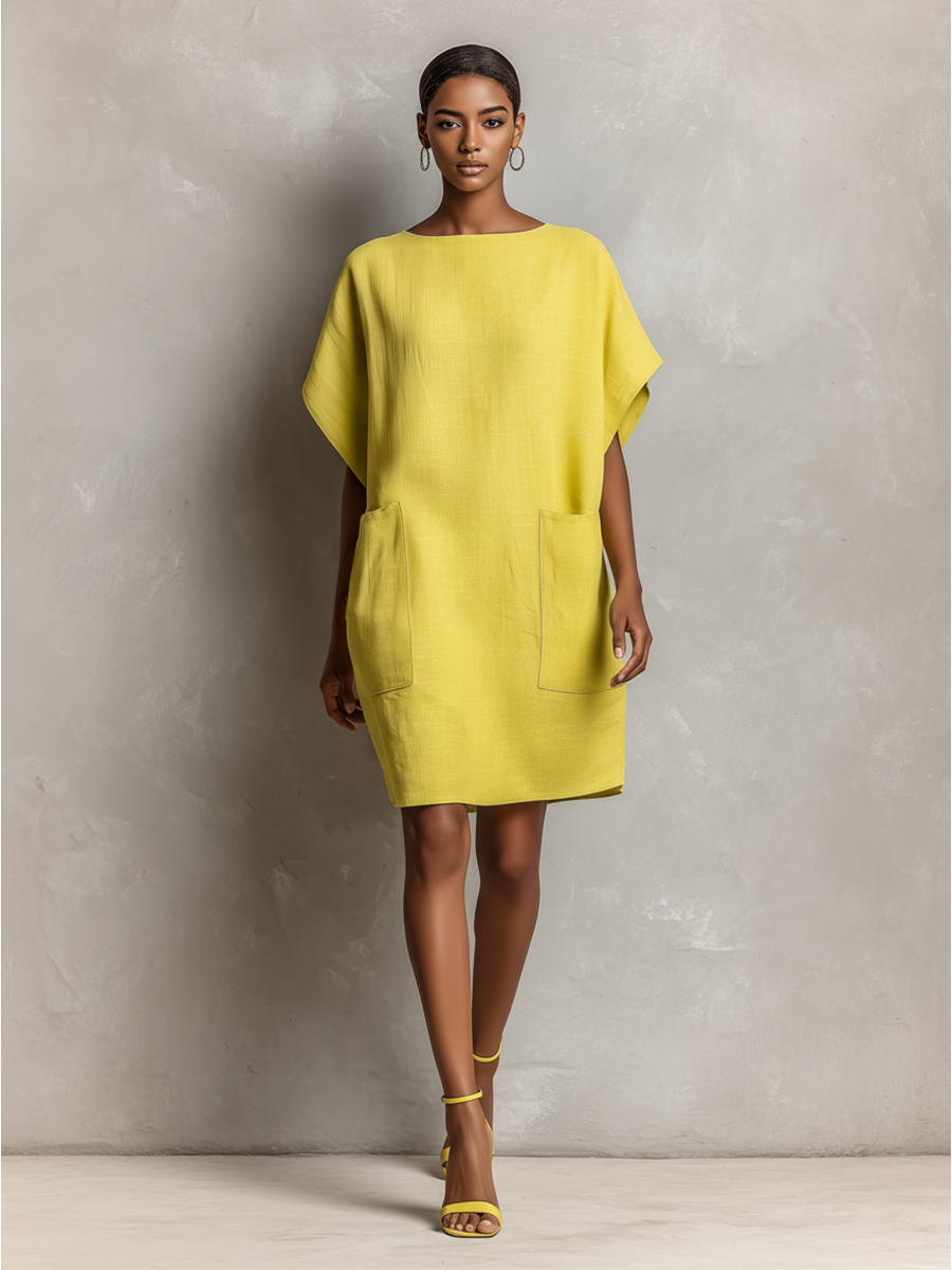 Floriven | Women's Relaxed Shift Mini Dress - Yellow - Image 2