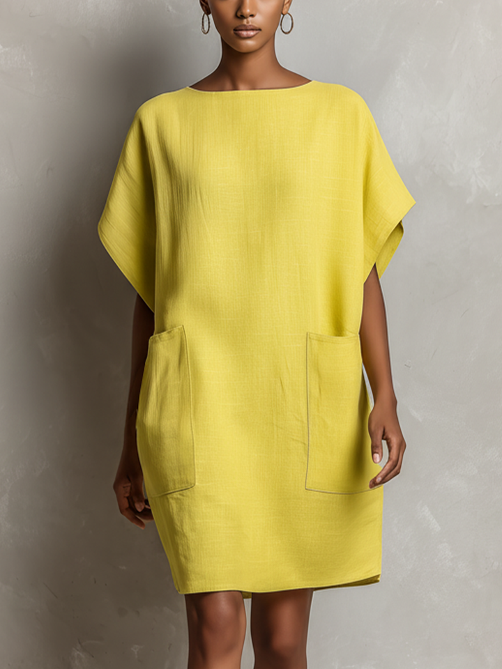 Floriven | Women's Relaxed Shift Mini Dress - Yellow - Image 3