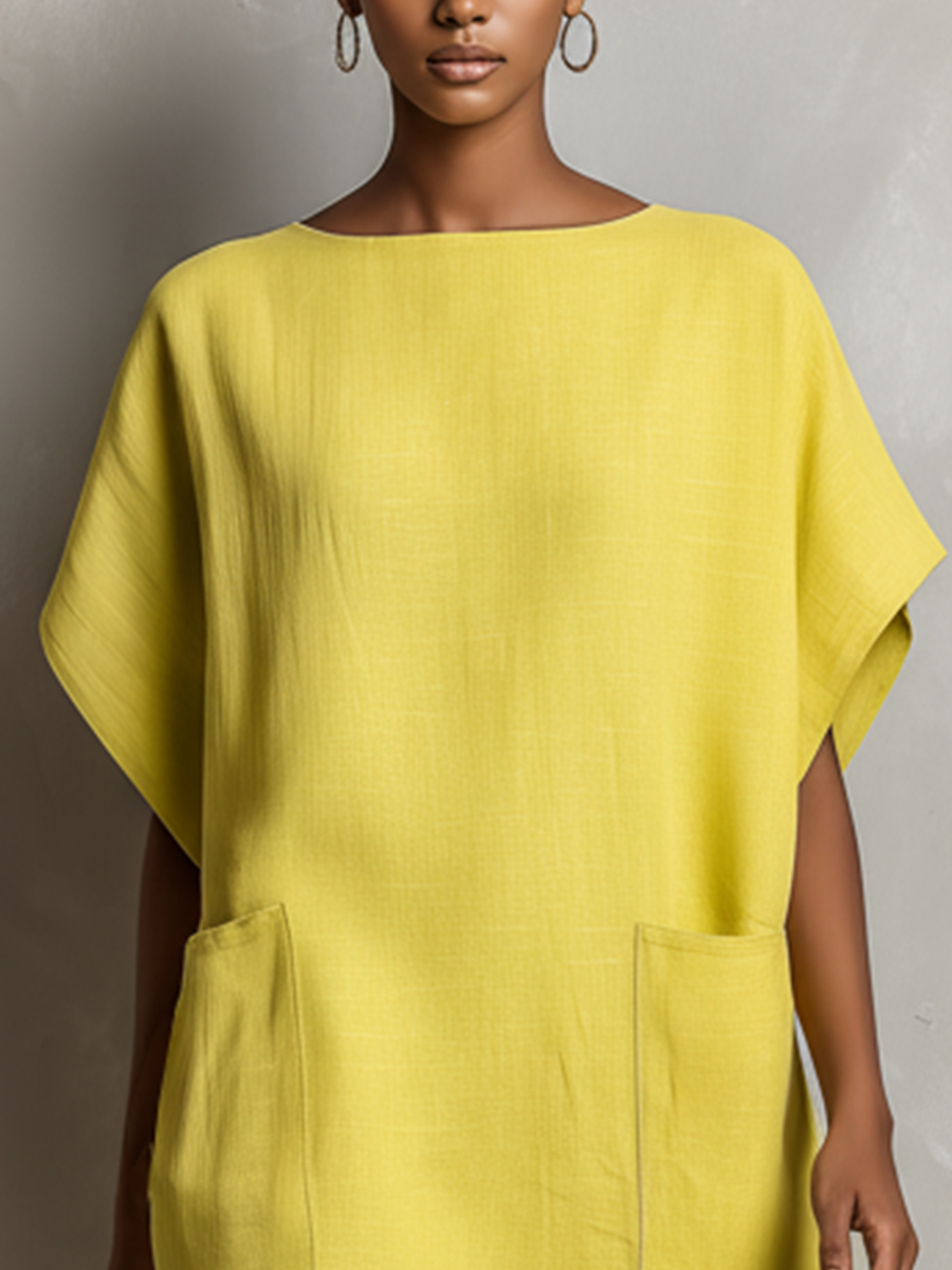 Floriven | Women's Relaxed Shift Mini Dress - Yellow - Image 4