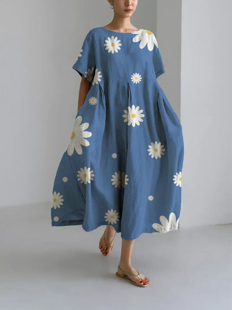 Floriwen | Women's Daisy Print Maxi Dress - Blue - Image 1