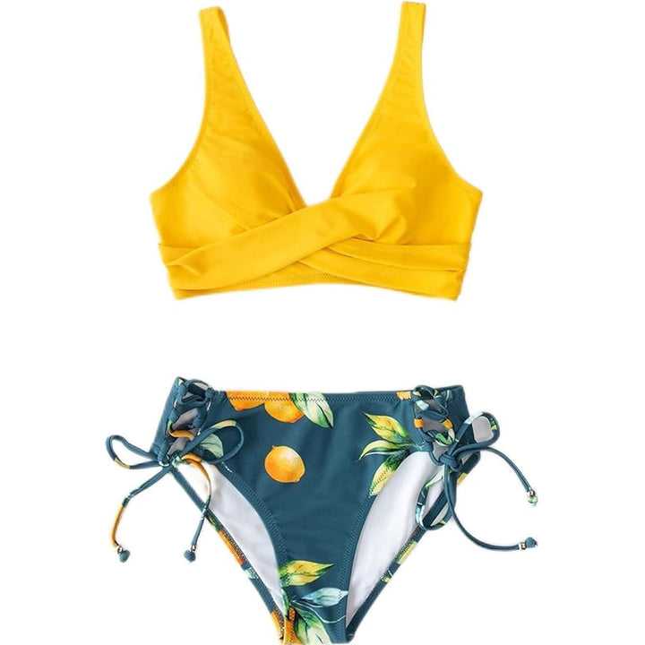 Florvaine | Women's Bikini Set Wrap Top & Lemon Print - Image 2
