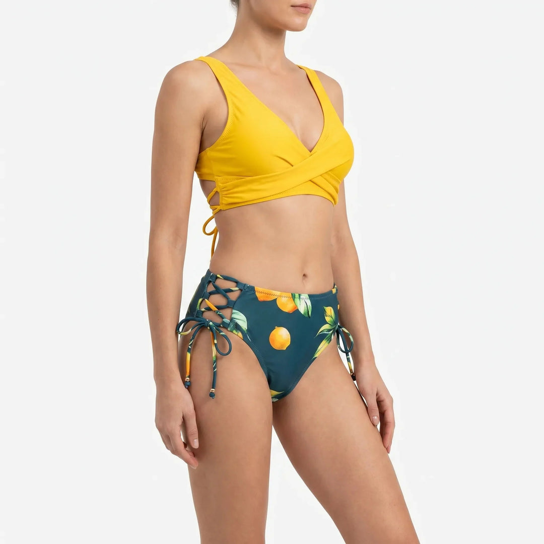 Florvaine | Women's Bikini Set Wrap Top & Lemon Print - Image 3