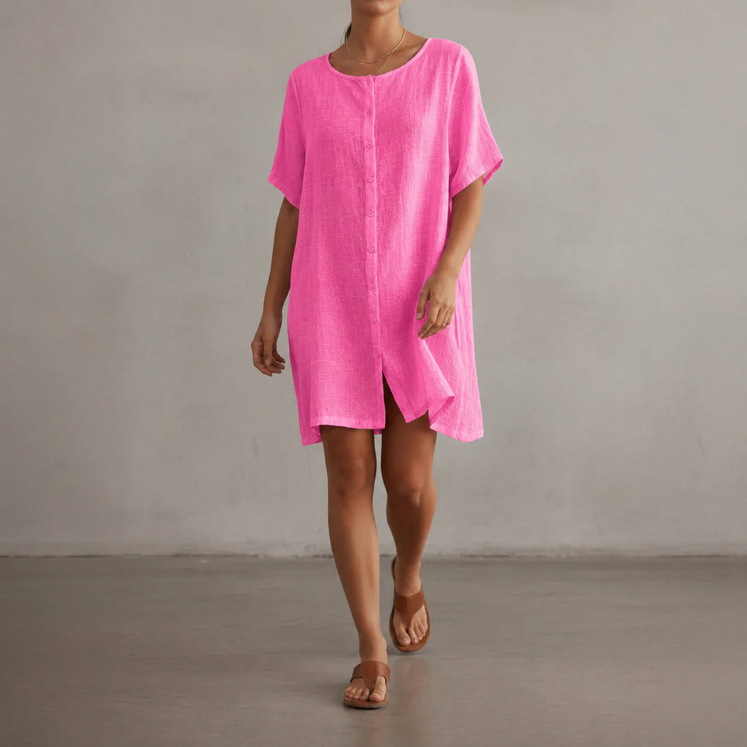 Florwen | Women's Mini Sundress Short Sleeve - Hot Pink - Image 1