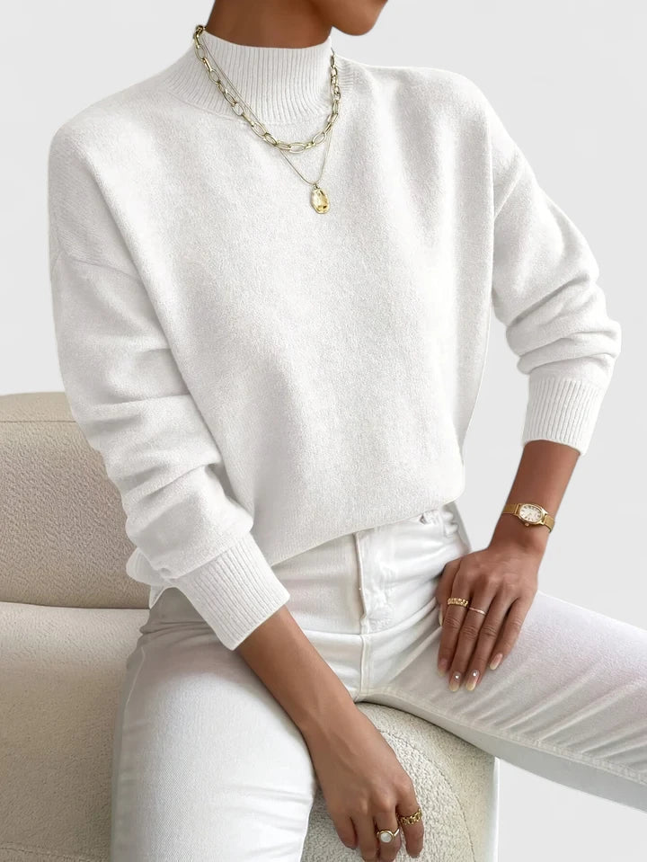 Francesca | Women's Mock Neck Long Sleeve Sweater - White - Image 1