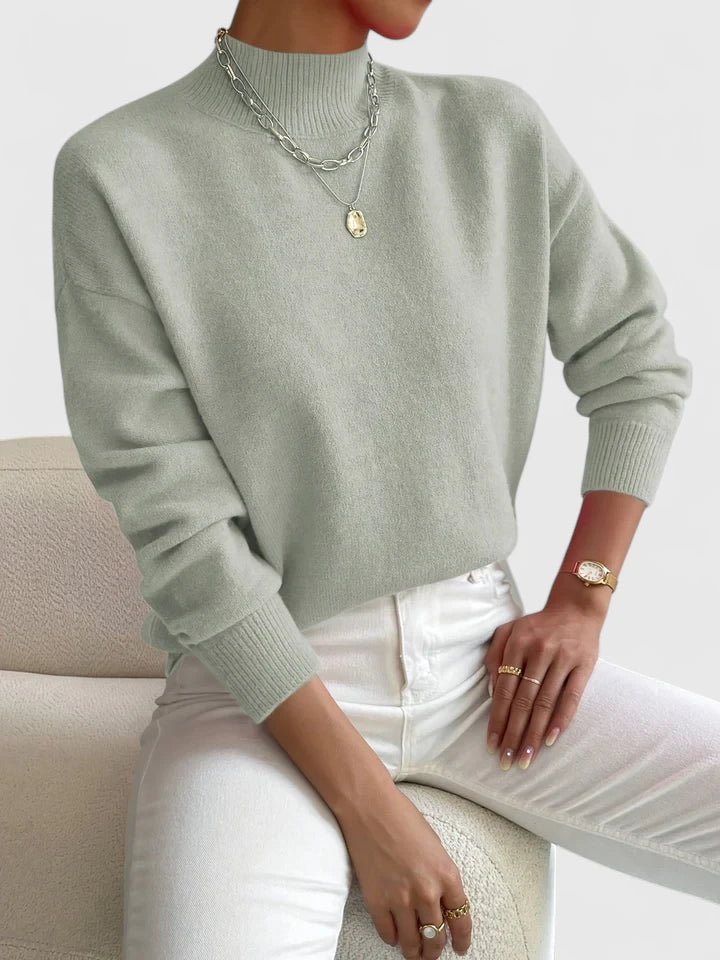 Francesca | Women's Mock Neck Long Sleeve Sweater - White - Image 10