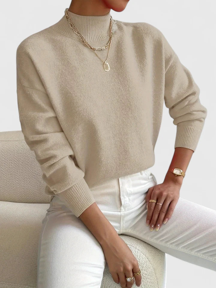 Francesca | Women's Mock Neck Long Sleeve Sweater - White - Image 11