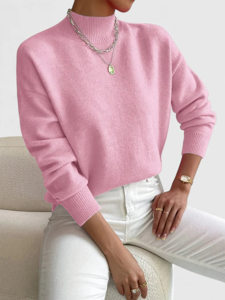 Francesca | Women's Mock Neck Long Sleeve Sweater - White - Image 2