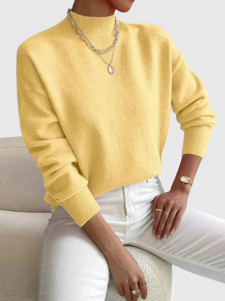 Francesca | Women's Mock Neck Long Sleeve Sweater - White - Image 3