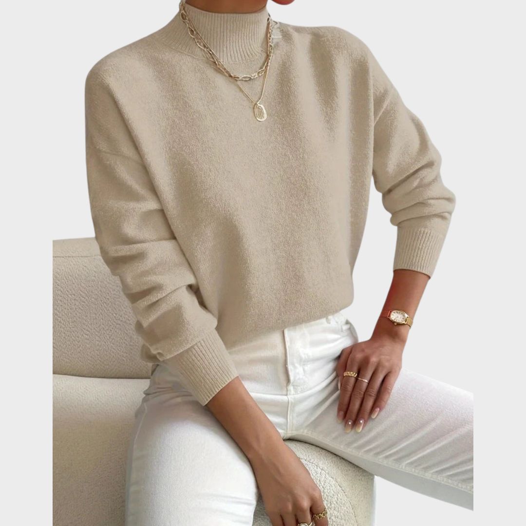 Francesca | Women's Mock Neck Long Sleeve Sweater - White - Image 4