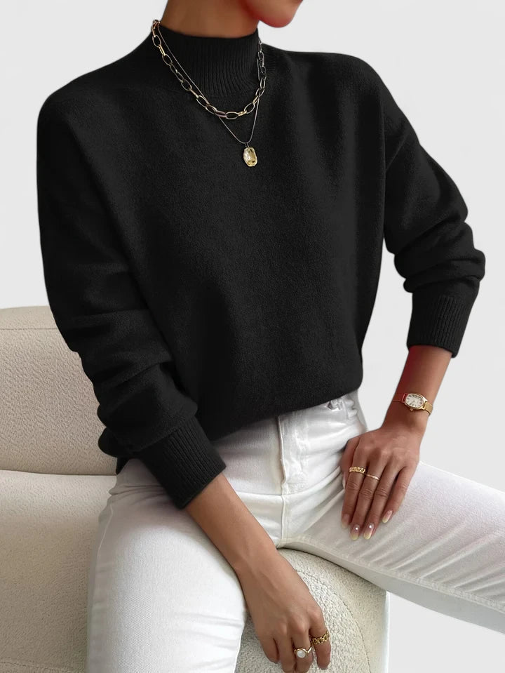 Francesca | Women's Mock Neck Long Sleeve Sweater - White - Image 5