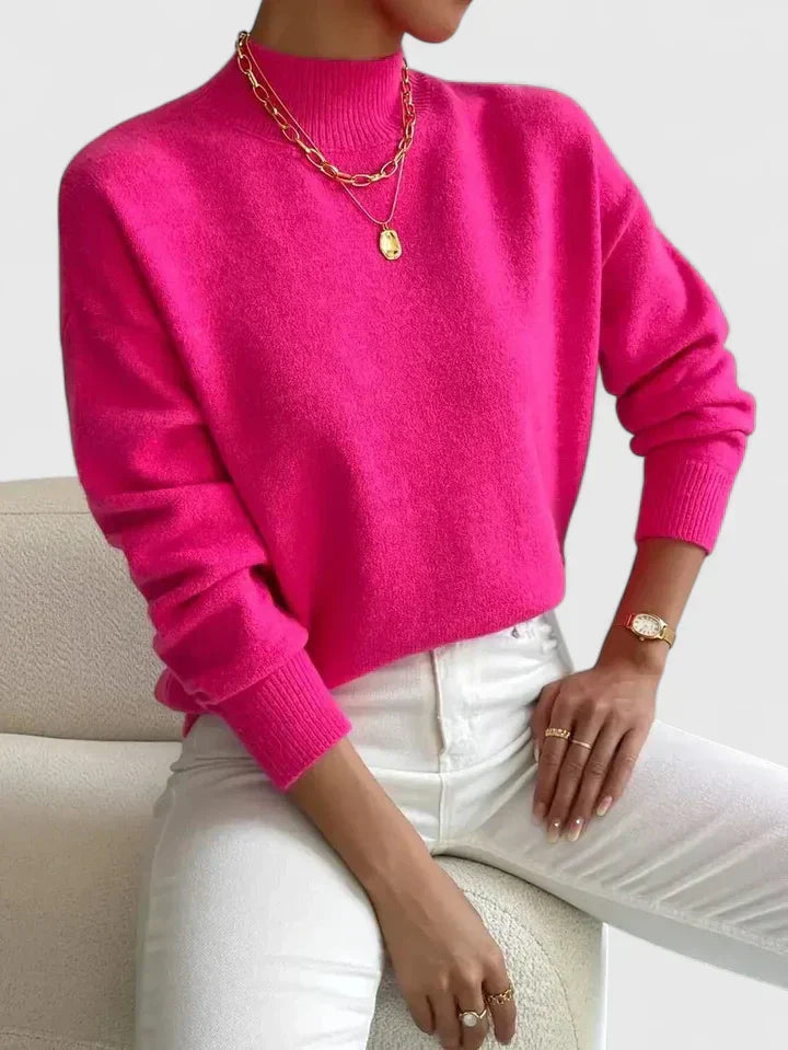 Francesca | Women's Mock Neck Long Sleeve Sweater - White - Image 6