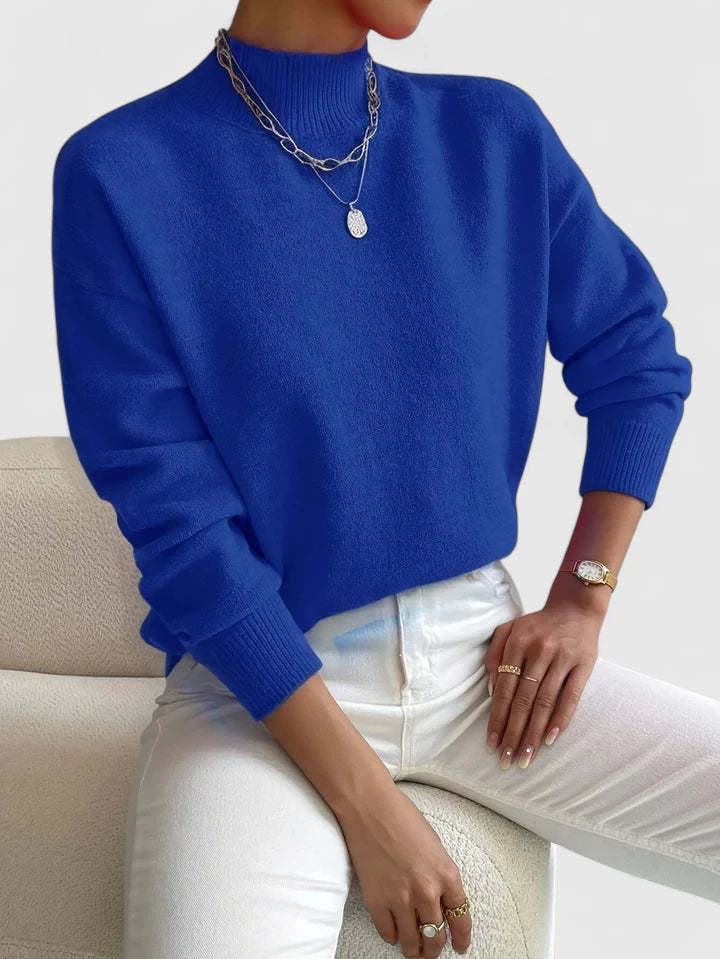 Francesca | Women's Mock Neck Long Sleeve Sweater - White - Image 7