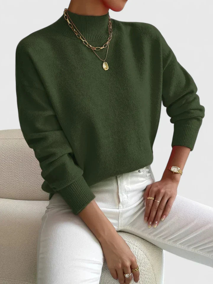 Francesca | Women's Mock Neck Long Sleeve Sweater - White - Image 8
