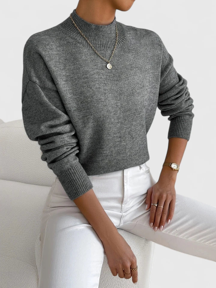 Francesca | Women's Mock Neck Long Sleeve Sweater - White - Image 9