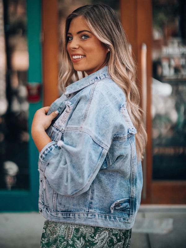 Francesca | Women's Oversized Light Blue Jacket - Light Blue - Image 4