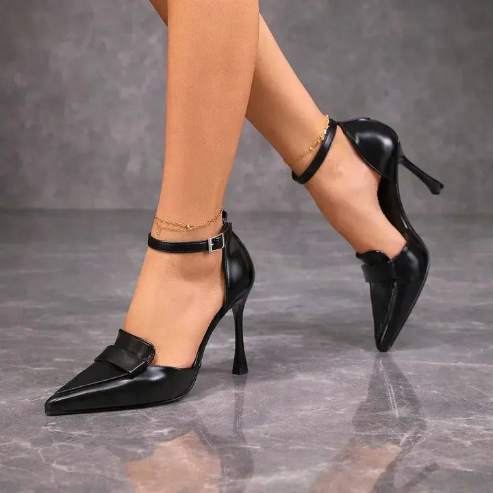 Francesca | Women's Pointed Toe Ankle Strap Heels - Brown - Image 4