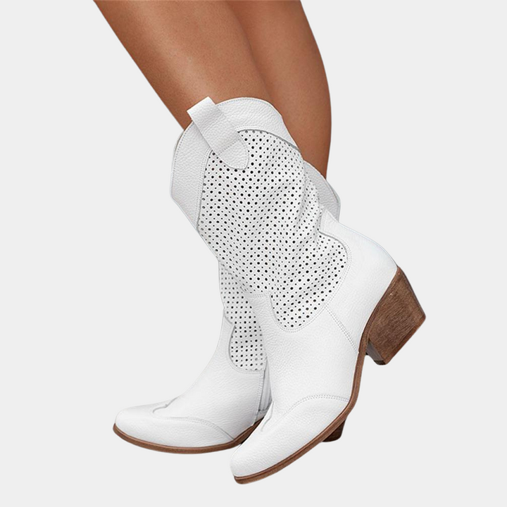 Francesca | Women's Western Ankle Boots - White - Image 1