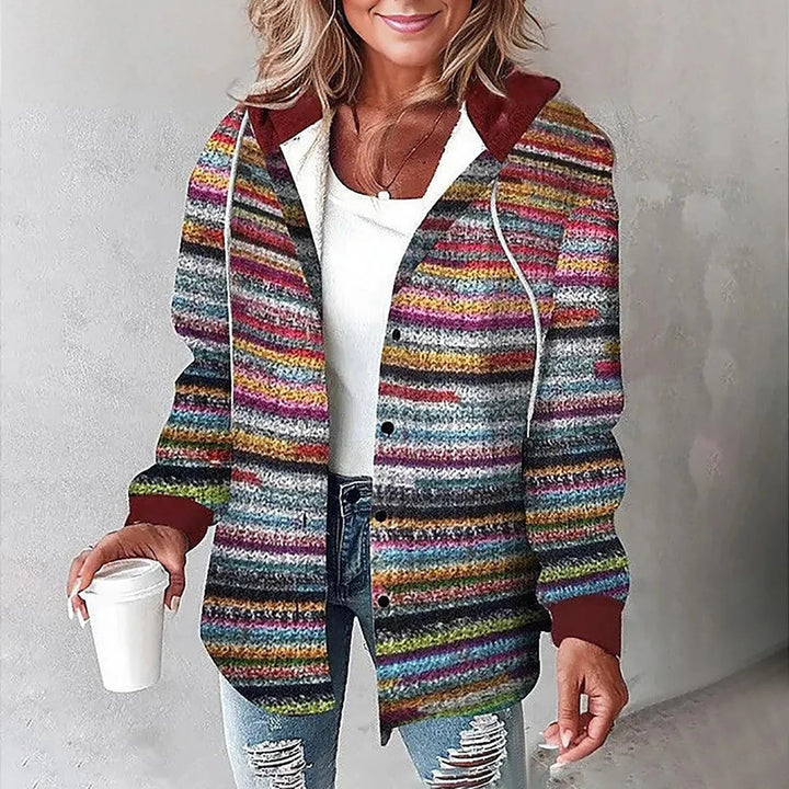 Francine | Women's Plaid Hooded Button Up Jacket - Grey - Image 6