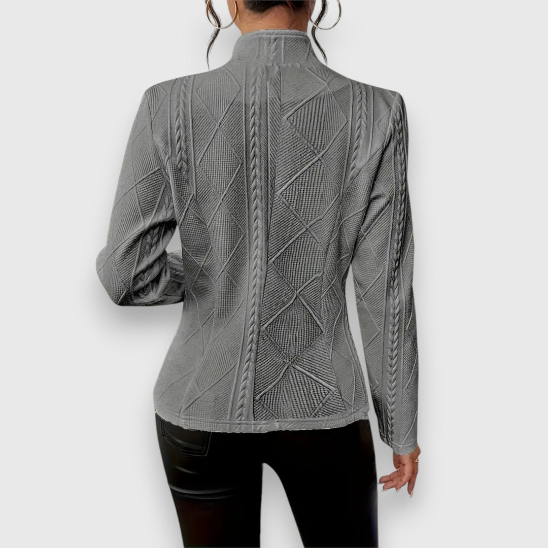 Freya | Women's Cable Knit Funnel Neck Jacket - Grey - Image 1