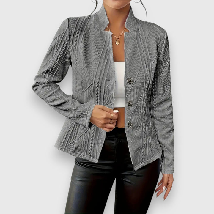 Freya | Women's Cable Knit Funnel Neck Jacket - Grey - Image 10