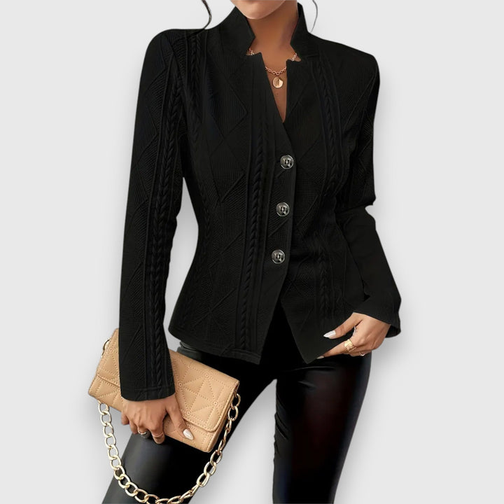 Freya | Women's Cable Knit Funnel Neck Jacket - Grey - Image 12