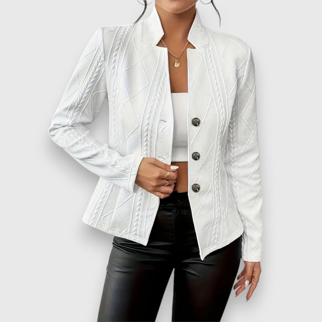 Freya | Women's Cable Knit Funnel Neck Jacket - Grey - Image 2
