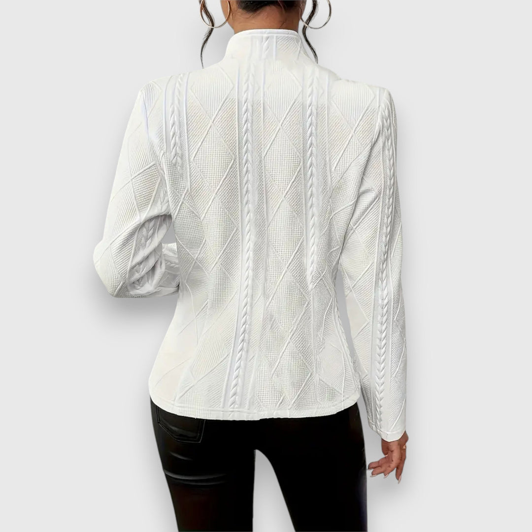 Freya | Women's Cable Knit Funnel Neck Jacket - Grey - Image 3