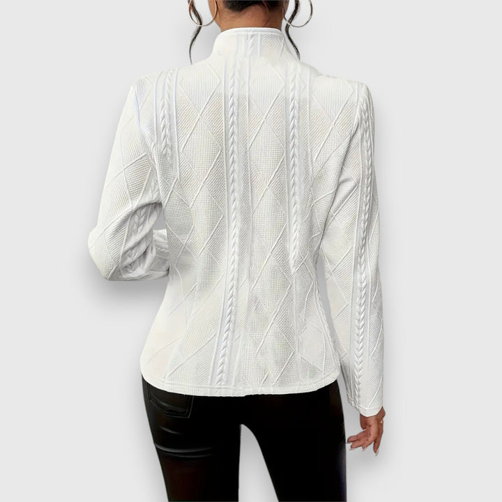 Freya | Women's Cable Knit Funnel Neck Jacket - Grey - Image 3