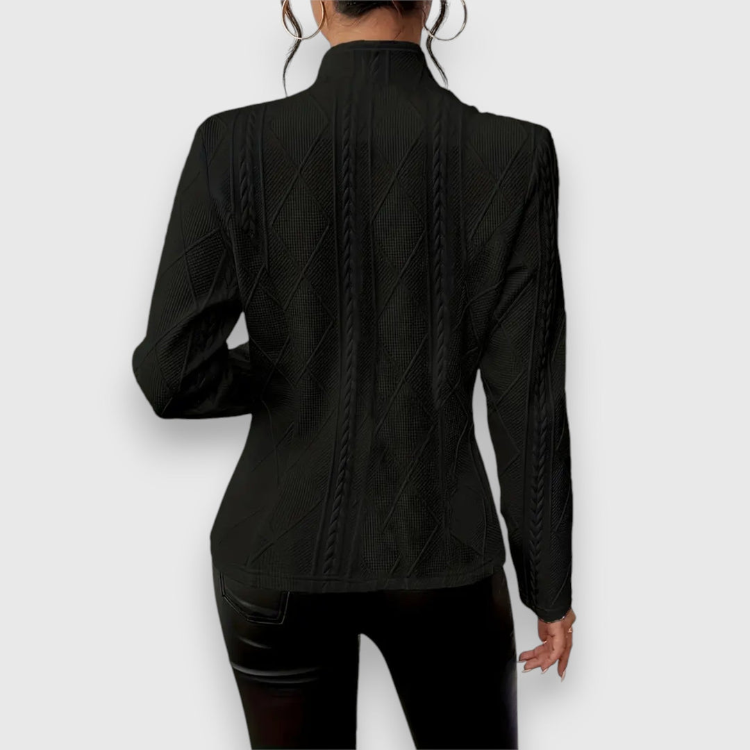 Freya | Women's Cable Knit Funnel Neck Jacket - Grey - Image 4