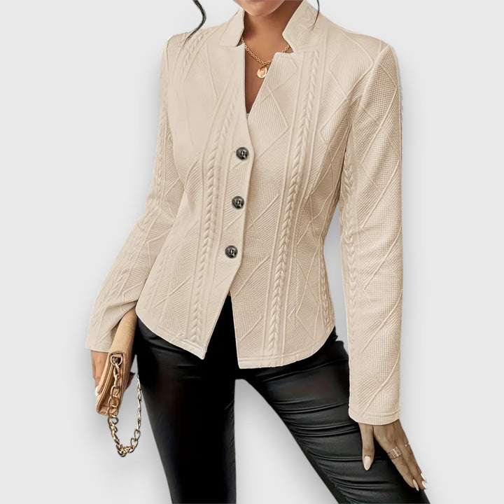 Freya | Women's Cable Knit Funnel Neck Jacket - Grey - Image 7