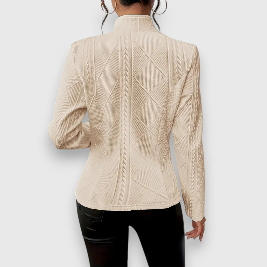 Freya | Women's Cable Knit Funnel Neck Jacket - Grey - Image 8