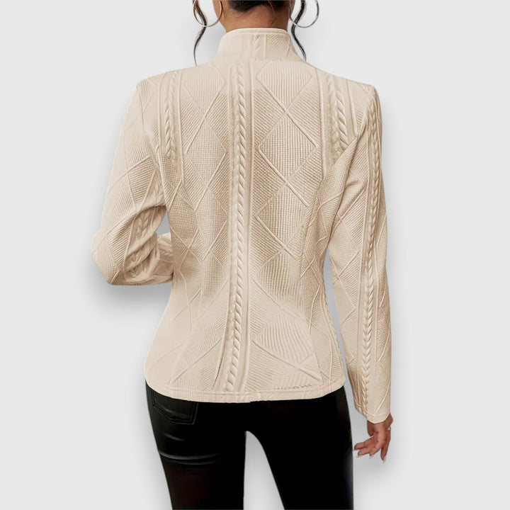 Freya | Women's Cable Knit Funnel Neck Jacket - Grey - Image 8