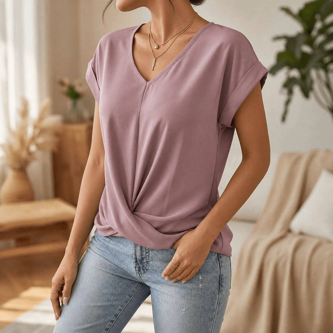 Gelinda | Women's Twist Front V-Neck Cap Sleeve Top - Pink - Image 15