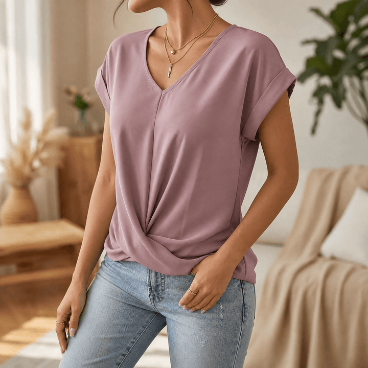 Gelinda | Women's Twist Front V-Neck Cap Sleeve Top - Pink - Image 15