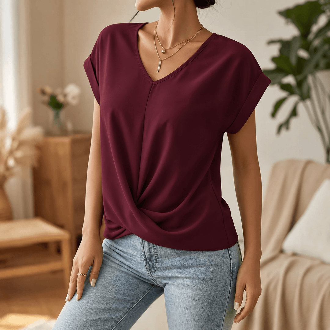 Gelinda | Women's Twist Front V-Neck Cap Sleeve Top - Pink - Image 16