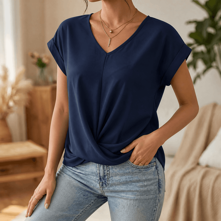 Gelinda | Women's Twist Front V-Neck Cap Sleeve Top - Pink - Image 18