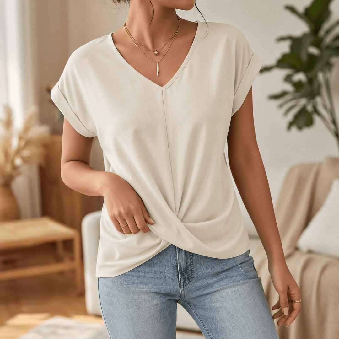 Gelinda | Women's Twist Front V-Neck Cap Sleeve Top - Pink - Image 20