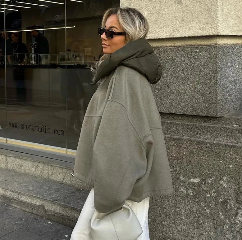 Gilvara | Women's Oversized Hooded Winter Coat - Khaki - Image 1