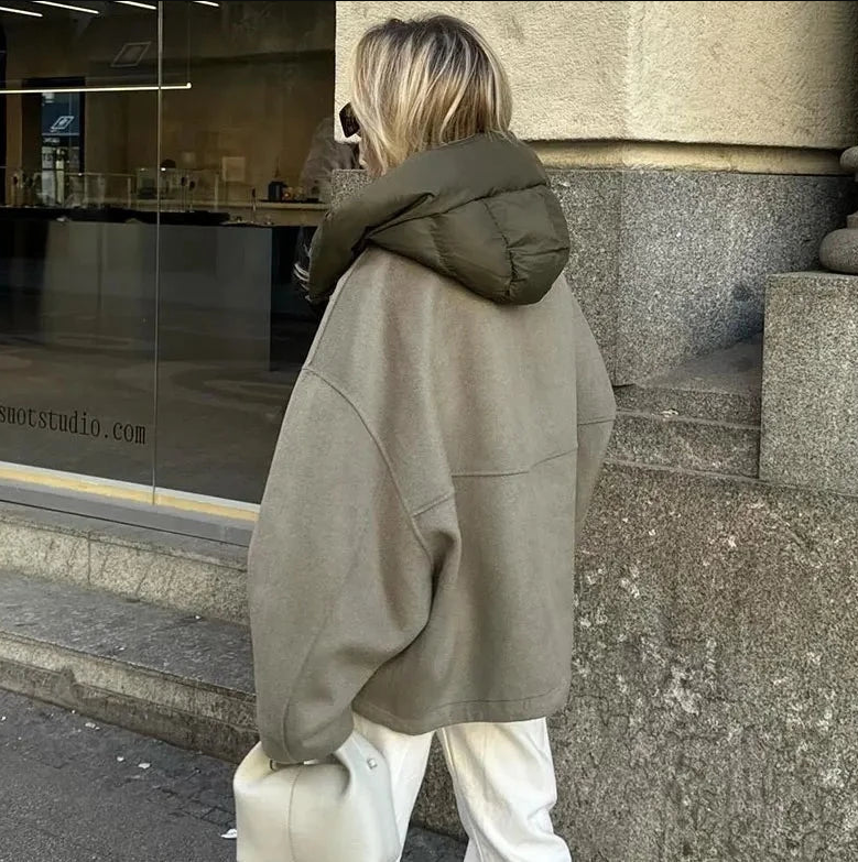 Gilvara | Women's Oversized Hooded Winter Coat - Khaki - Image 2