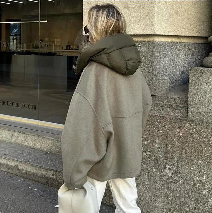 Gilvara | Women's Oversized Hooded Winter Coat - Khaki - Image 2