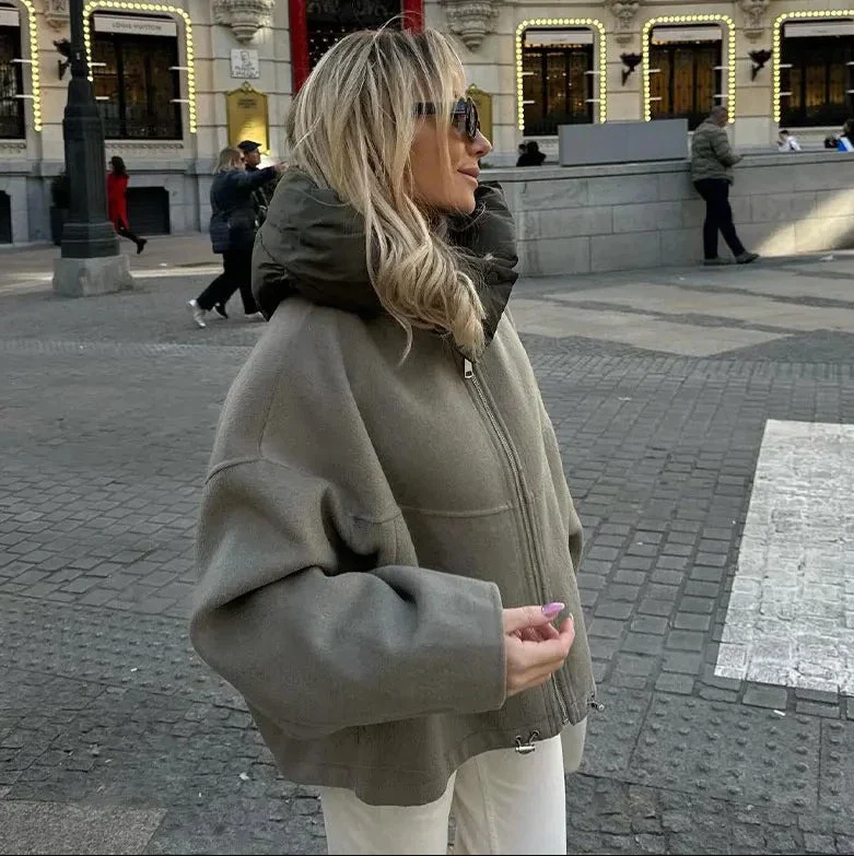 Gilvara | Women's Oversized Hooded Winter Coat - Khaki - Image 3