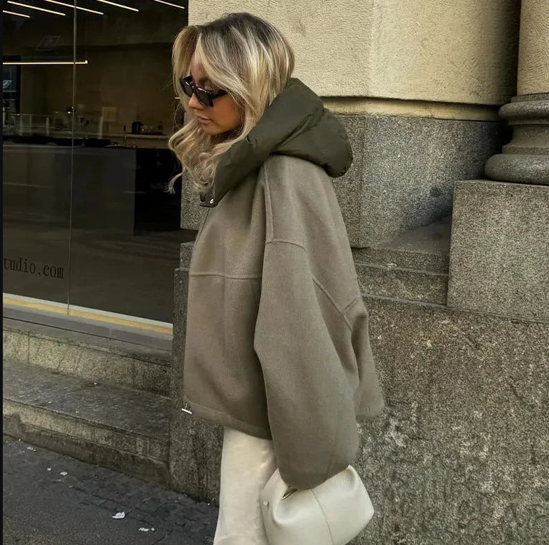 Gilvara | Women's Oversized Hooded Winter Coat - Khaki - Image 4
