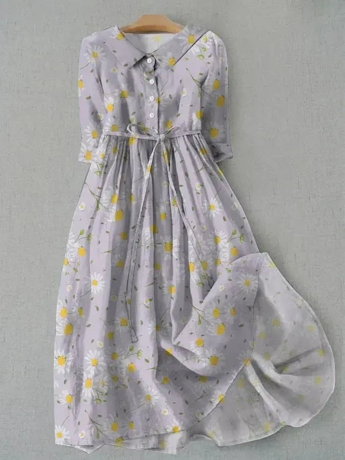 Gretchen | Women's Floral Midi Dress Daisy Print - Lilac - Image 1